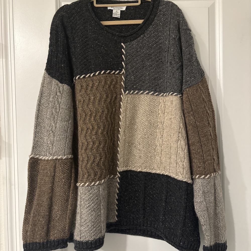 Belvedere Men's Patchwork‎ Sweater Wool Alpaca Size XL Cozy Italy